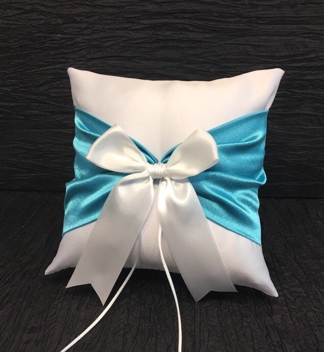 Turquoise Accent Ring Bearer Pillow White Or Ivory Wedding 250