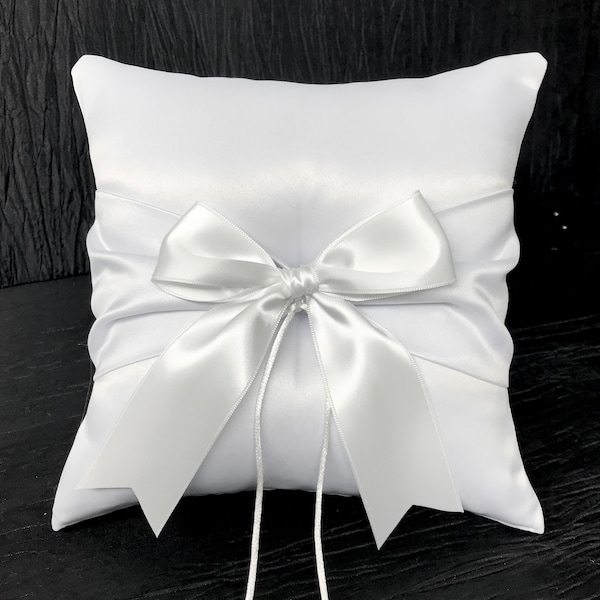 White Wedding Ring Bearer Pillow • 250+ Custom Sash Colors Available • Shipping Cost Included