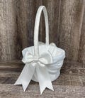 White, Off White or Ivory Wedding Flower Girl Basket • Custom Sash Colors Available • Flower Petal Holder • Multiple Quantities Available