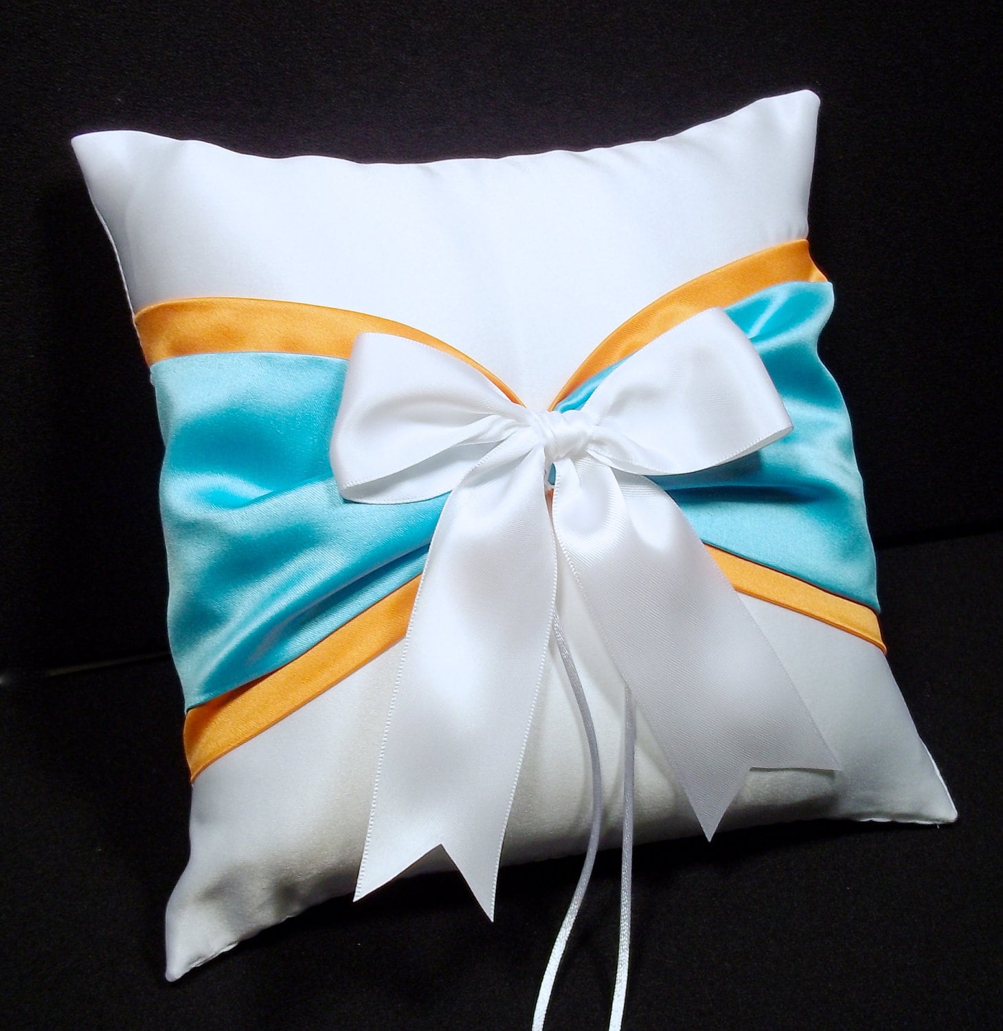 Pool Blue Orange Ring Bearer Pillow White Or Ivory Wedding