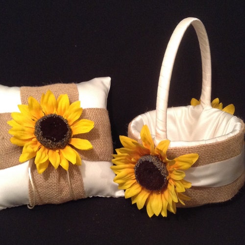 Burlap Ring Pillow and Flower Girl Basket Ring Bearer Pillow Etsy