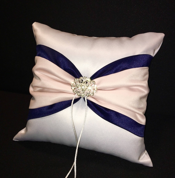 Navy Blue Blush Pink Ring Bearer Pillow With Rhinestone Etsy