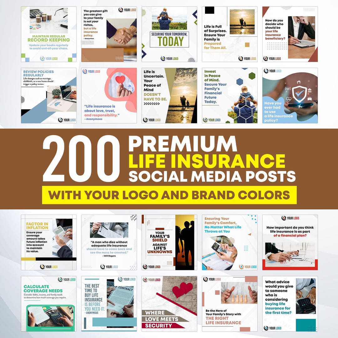 200 Premium Life Insurance Posts for Social Media With Your Logo and ...