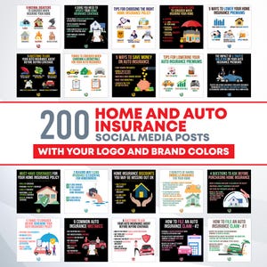 200 Home and Auto Insurance Posts for Social Media With Your Logo and Brand Colors