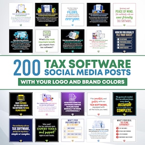 200 Tax Software Posts for Social Media With Your Logo and Brand Colors