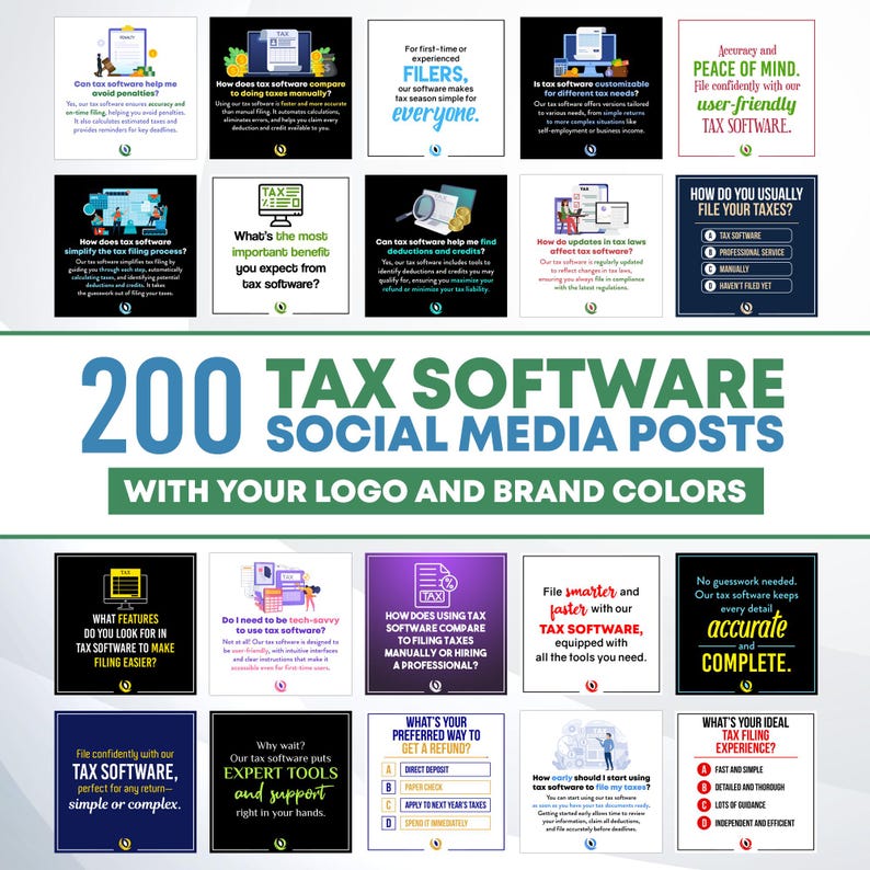 tax software social media posts ads flyers tips infographics and quotes