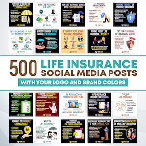 500 Life Insurance Posts for Social Media With Your Logo and Brand Colors