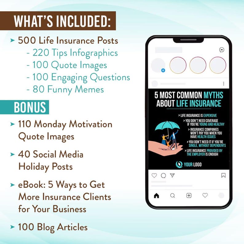 500 Life Insurance Posts for Social Media With Your Logo and Brand ...