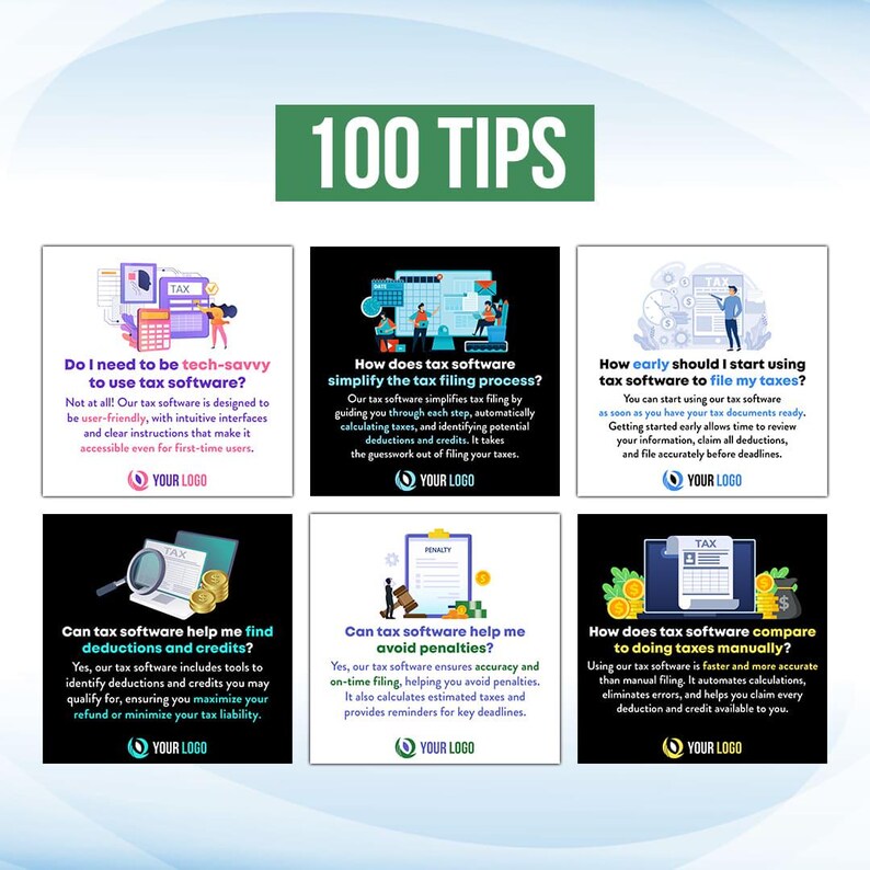tax software social media posts ads flyers tips infographics and quotes