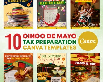 10 plantillas profesionales de impuestos para el Cinco de Mayo / Folleto de preparación de impuestos / Temporada de impuestos 2025 / Folleto de mayo / Paquete de preparación de impuestos / Impuestos de primavera / Plantilla de Canva