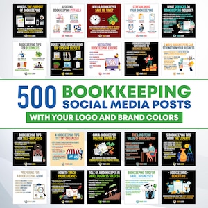 500 Posts de Contabilidade para Mídias Sociais com seu Logotipo e Cores de Marca