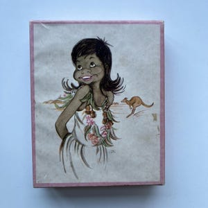 Murfett Drucker australische Aborigines Grußkarten. Hasti-Anmerkungen. Fünf Blankokarten in bedruckter Schachtel. 1960er Jahre.