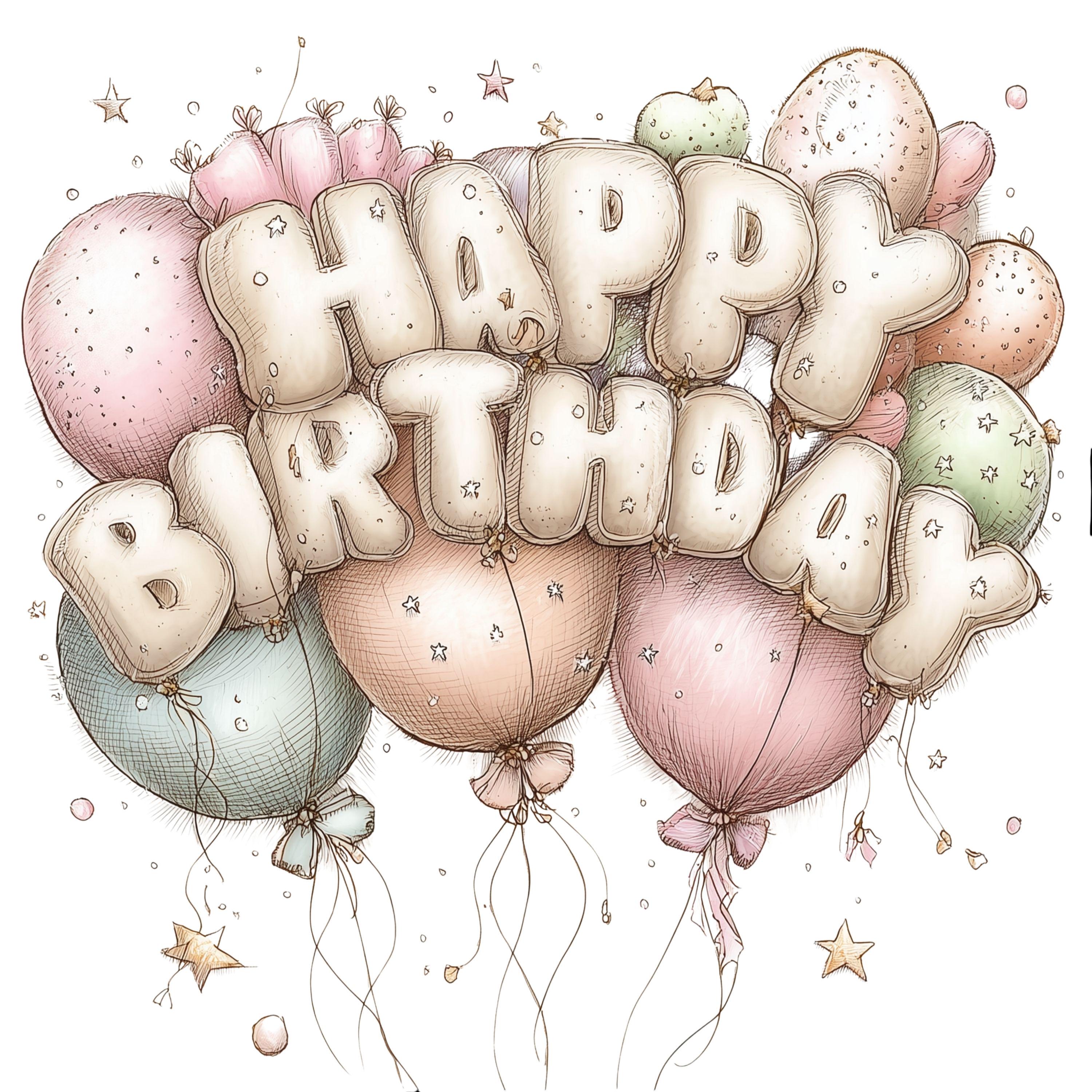Pastel Birthday Balloon Clipart PNG Bundle, 16 Happy Birthday Wreath ...