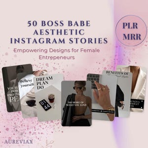 MRR - 50 Done for you Social Media Story Templates to resell - Boss Babe Aesthetic - Editable  Social Media Stories
