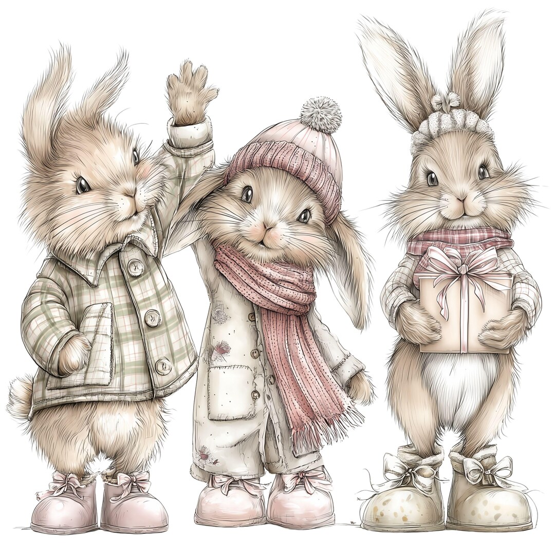 Winter Bunny PNG Clipart Bundle, 39 Winter Bunny Pngs, Winter Cards ...