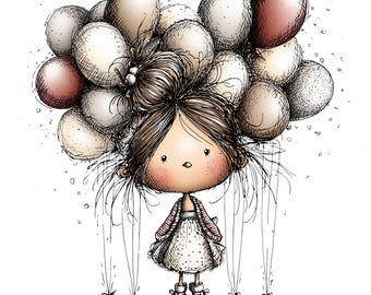 16 Whimsical Birthday Little Girl PNG Clipart Bundle, Cute Birthday Girl PNGs, Kids Party Cards, Invitations, Nursery Wall Art