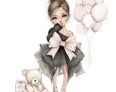 20 Elegant Birthday Girl PNGs, Pink Party Clipart, Kids Birthday Cards, Nursery & Girls Room Wall Art