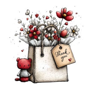 Tack Clipart PNG-paket - 22 röda blommiga tackdesigner för kort - Etiketter och anteckningar