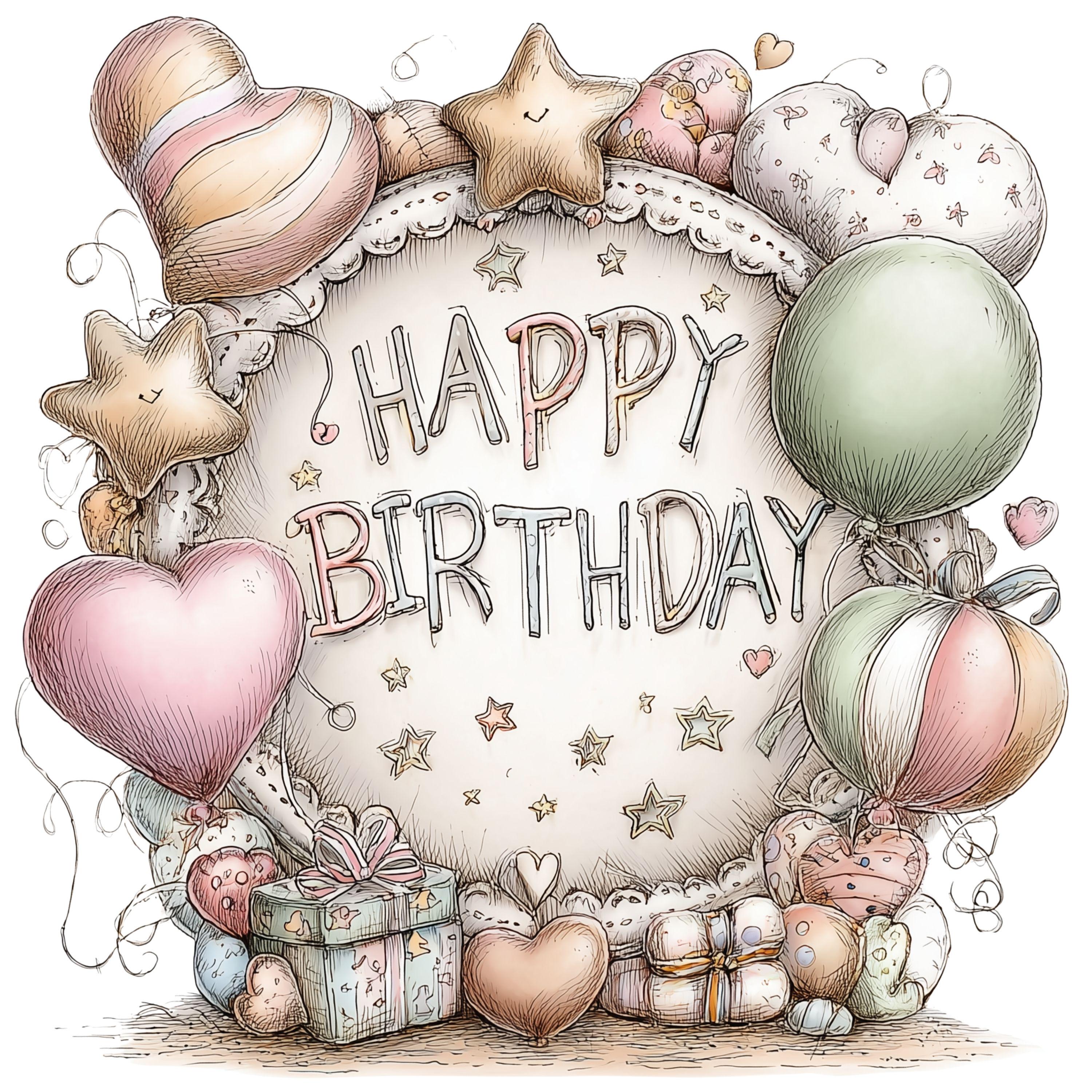 Pastel Birthday Balloon Clipart PNG Bundle, 16 Happy Birthday Wreath ...