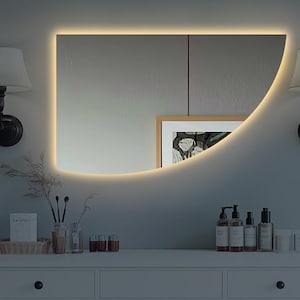 Asymmetrical LED Vanity Mirror: Modern Arched Backlit Design