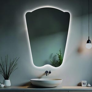 Modern LED Wall Mirror: Curved Frameless Lighted Accent