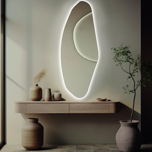 Modern LED Asymmetrical Mirror: Backlit Irregular Wall Decor