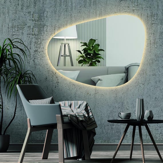 Miroir Mural Asymétrique Sans Cadre – Blanc, 19,5x33,5 Pouces, Design Minimaliste