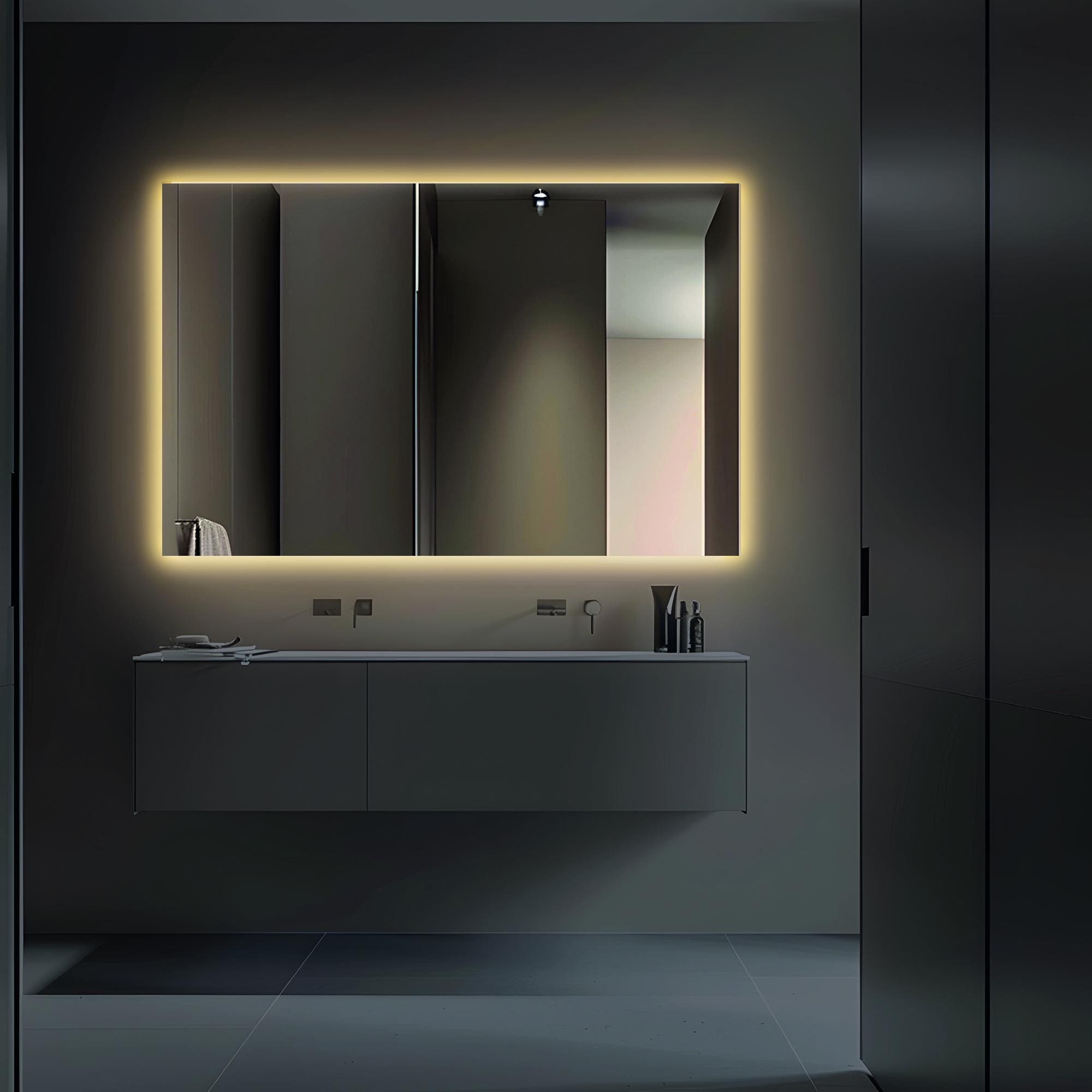 Modern Rectangular LED Backlit Mirror: Touch Control, Anti-fog - Etsy