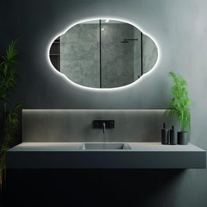 Miroir LED en forme de nuage : meuble-lavabo rétro-éclairé, design minimaliste moderne, maison intelligente éclairée