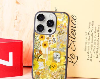 Elegant Yellow Collage Phone Case for iPhone 11 12 13 14 15 16 Pro Max, iPhone 12 13 Mini, X XR XS, XS Max, iPhone 7 8 Plus, New iPhone Case