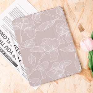Graceful Linear Flowers iPad Case With Pencil Holder for New iPad, Air 6/5, Pro 11&quot;/12.9&quot;/13&quot;, iPad 10.9&quot;/10.2&quot;, iPad Mini 6/7, Gift for Her