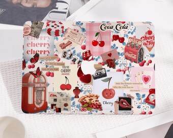 Vintage Cherry Theme Collage Hard Macbook Case Protective Laptop Cover for  Mac Pro 16/15，Macbook Air 15 14，Ret 15 13 12, Macbook 2024 Cover