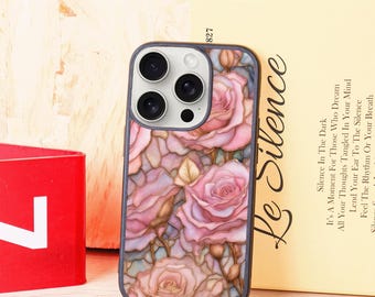 Stained Glass Roses Phone Case for iPhone 12 13 14 15 16 Pro Max, iPhone 12 13 Mini, X XR XS, XS Max, iPhone 7 8 Plus, New iPhone Case