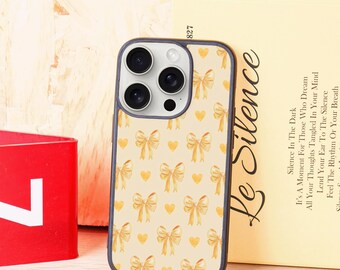 Golden Bow Pattern Phone Case for iPhone 12 13 14 15 16 Pro Max, iPhone 12 13 Mini, X XR XS, XS Max, iPhone 7 8 Plus, New iPhone Case