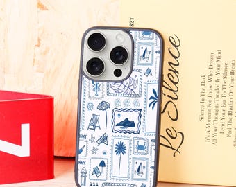 Elegant Blue Murals Case for iPhone 11 12 13 14 15 16 Pro Max, iPhone 12 13 Mini, X XR XS, XS Max, iPhone 7 8 Plus, New iPhone Case