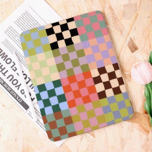 Colorful Checkerboard iPad Case With Pencil Holder for New iPad, Air 6, Pro 11&quot;/12.9&quot;/13&quot;, iPad 10.9&quot;/10.2&quot;, iPad Mini 6/7, Gift for Her