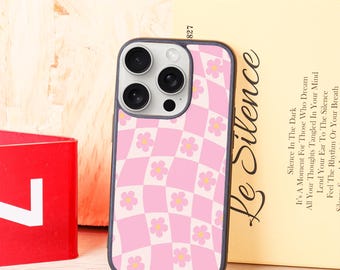 Abstract Floral Check Phone Case for iPhone 11 12 13 14 15 16 Pro Max, iPhone 12 13 Mini, X XR XS, XS Max, iPhone 7 8 Plus, New iPhone Case