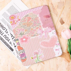 Sweet Floral Pink Collage iPad Case With Pencil Holder for New iPad, Air 6, Pro 11&quot;/12.9&quot;/13&quot;, iPad 10.9&quot;/10.2&quot;, iPad Mini 6/7, Gift for Her