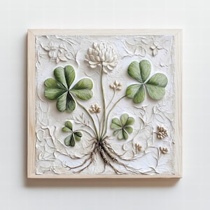 Four-leaf clover wall art, Spring wall art print, luck with shamrock charms, Kitchen wall art gallery, Cottage wall art, Botanical wall art