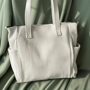 Cord Stoffbeutel Damen | Umhängetasche mit großer Kapazität | Lässige Alltag gerippte Arbeit Schule Reisen Pendlertasche | Minimalistische Ästhetik