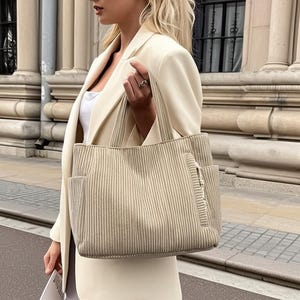 fourre-tout en velours côtelé | fourre-tout de grande capacité pour tous les jours | porté épaule esthétique en velours côtelé | Cartable de voyage décontracté, travail, école | Minimaliste
