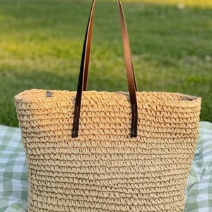 Stilvolle Damen Stroh Einkaufstasche | Sommer-Strandtasche mit großer Kapazität | Gewebte Schulter Handtasche Urlaub Reise | Trendig leicht lässig