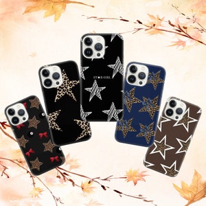 Cheetah stars Phone Case Star girl leopard print Cover for iPhone 16 Pro, 15, 14, 13, 12, 11, Google Pixel 9 Pro, 8, 7A, Samsung S25, S24