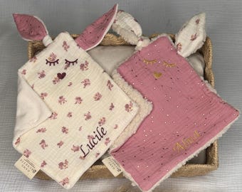 Bunny comforter in your choice of colors - baby comforter - cotton gauze - newborn gift - embroidery - flat comforter - personalized comforter - bunny comforter