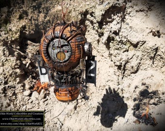 Steampunk War Balloon Sculpture- Made From Vintage Croquet Ball and Mallet- Orange