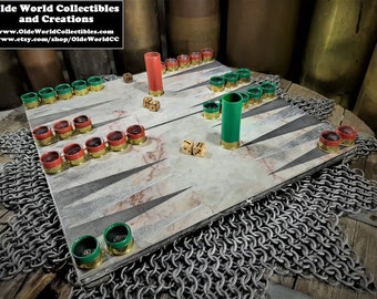 12 Gauge shotgun shell Backgammon set- (Red vs. Green)  -with Marble board #0520200007