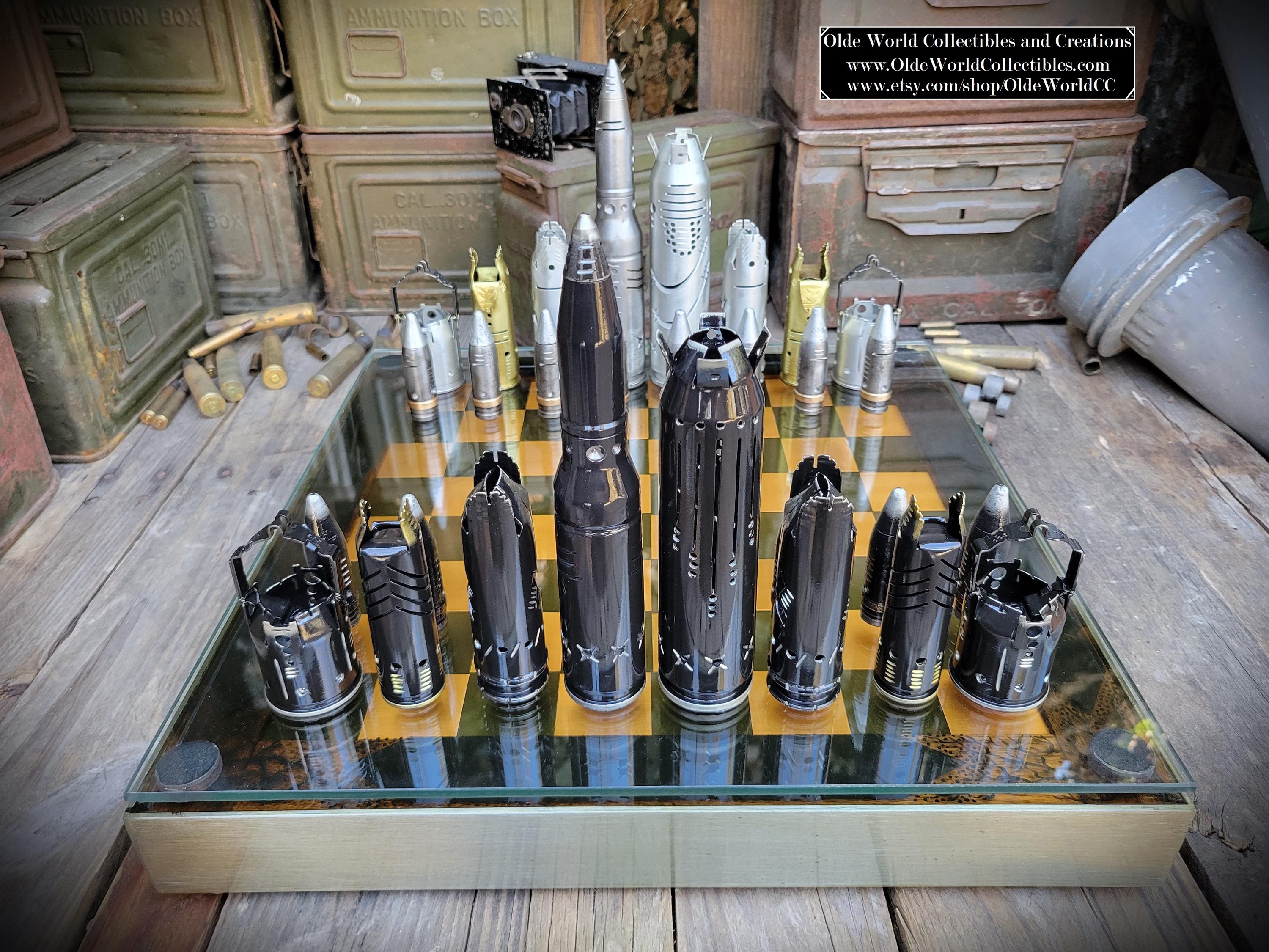 Large Military Caliber Bullet Shell Chess Set- With Custom Steel Banded ...