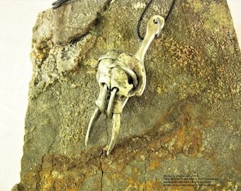 Silver Plated -Fork Mounted Elephant Skull Necklace-Free Shipping to the U.S.