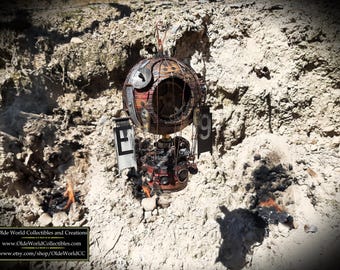 Steampunk War Balloon Sculpture- Made From Vintage Croquet Ball and Mallet- Red