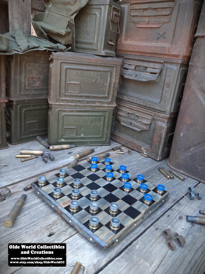 12 Gauge Shotgun Shell Checkers- Blue Vs. Grey W/ Pine Wood Board ...